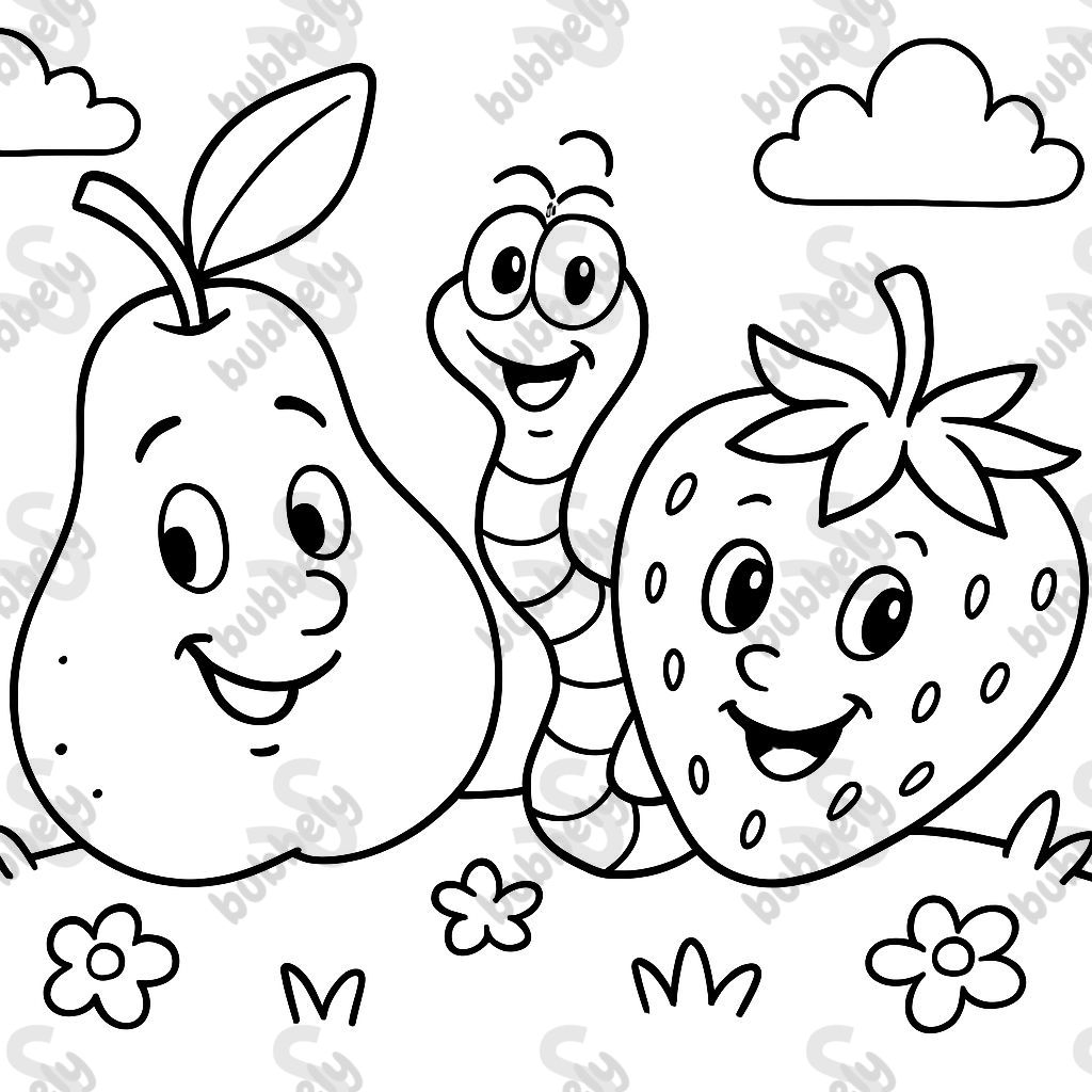 a worm between a pear and a strawberry a worm between a pear and a strawberry