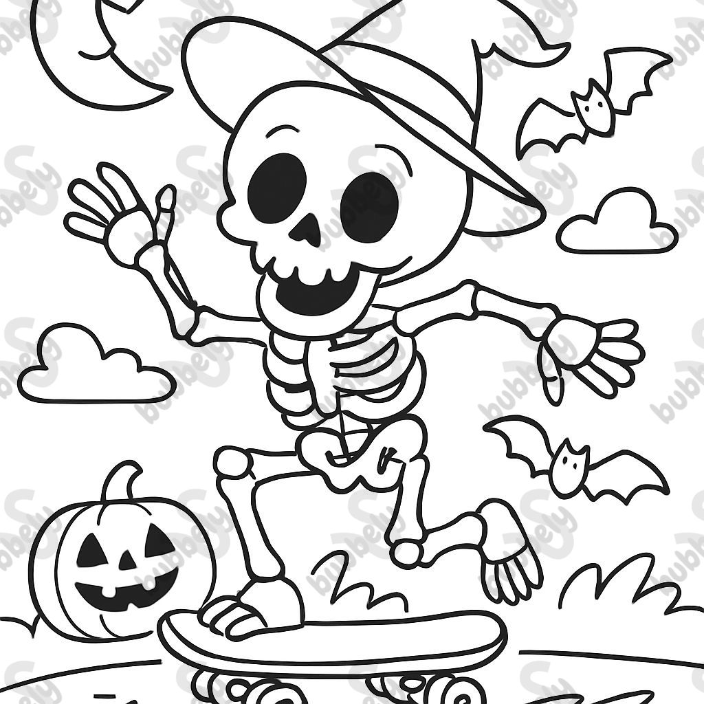 a Halloween skeleton riding a skateboard a Halloween skeleton riding a skateboard