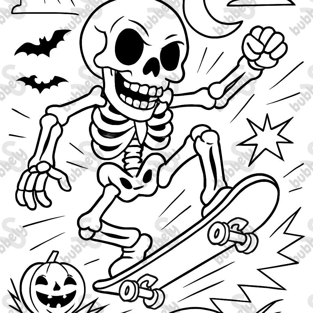 un esqueleto de Halloween montando un patinete un esqueleto de Halloween montando un patinete