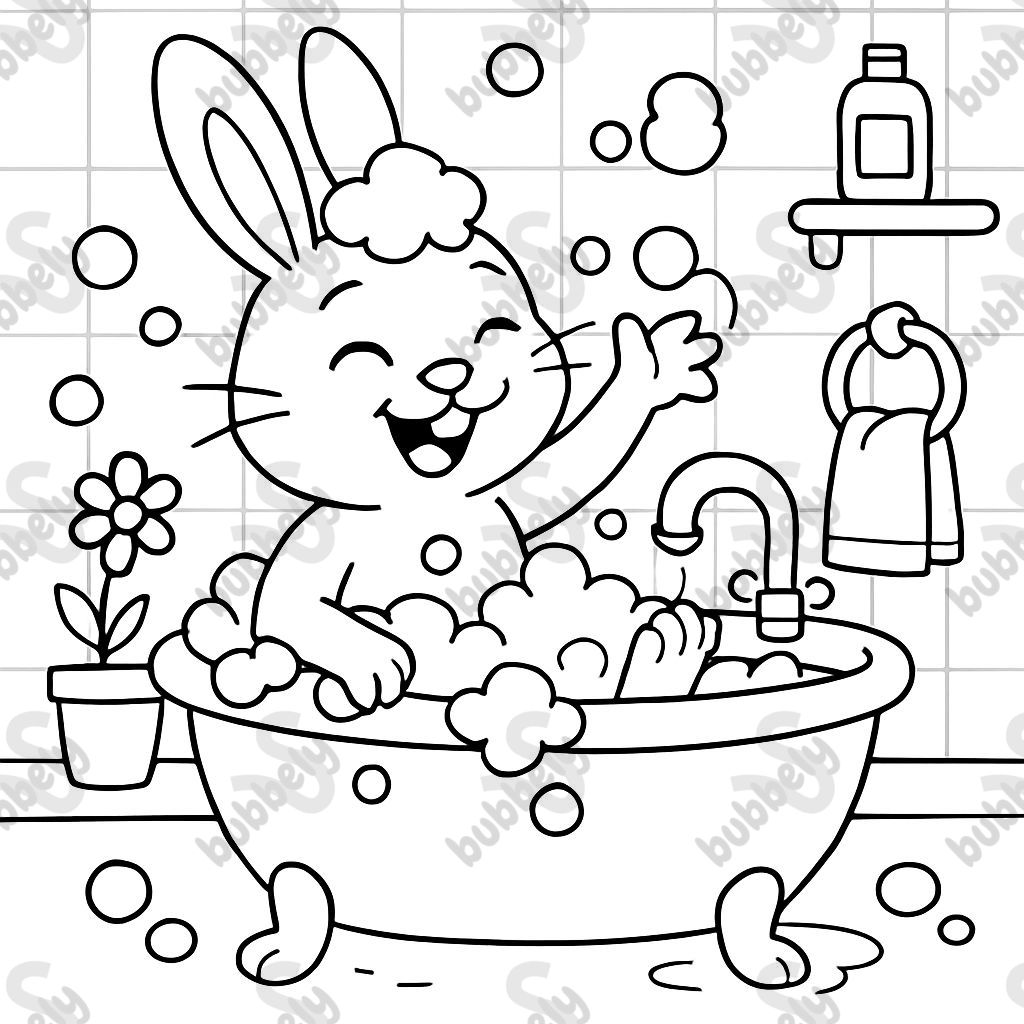 Un conejito tomando un baño de burbujas relajante Un conejito tomando un baño de burbujas relajante