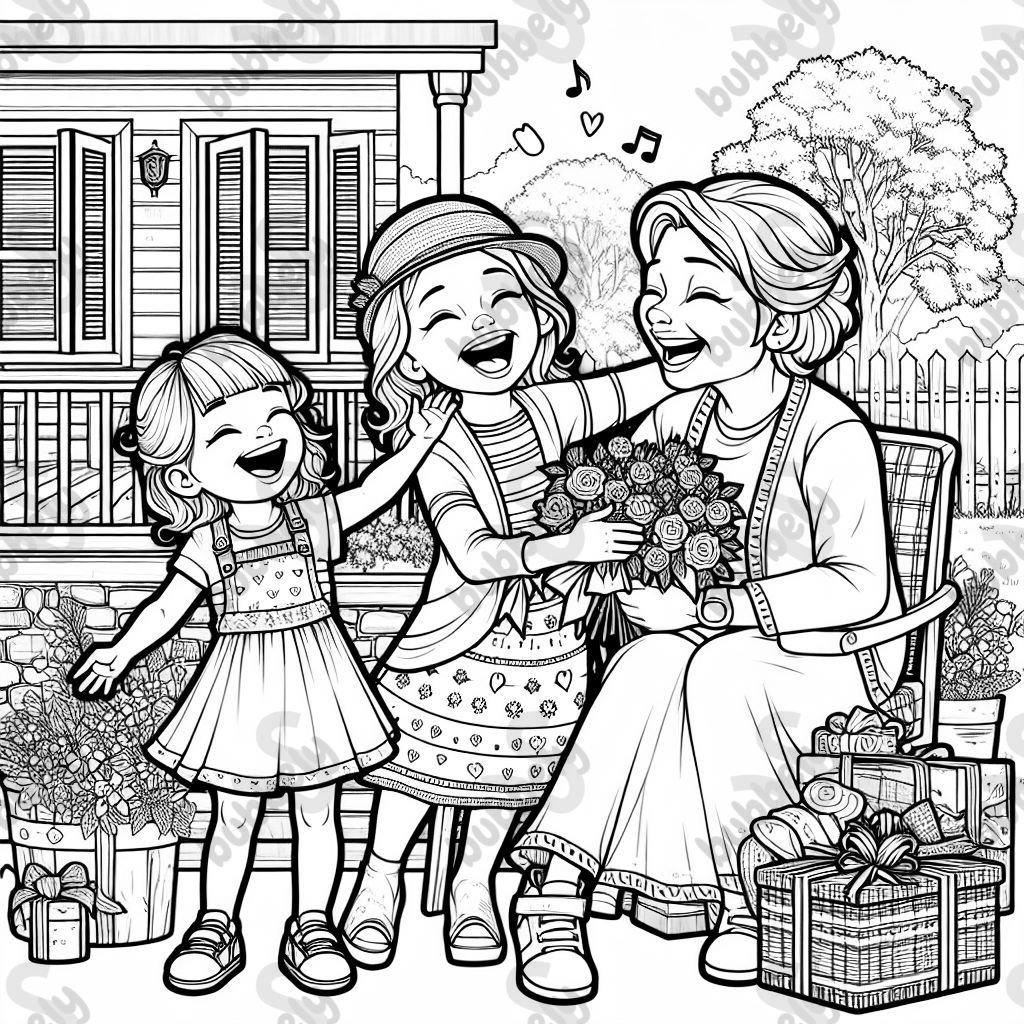 Una pequeña niña americana celebrando el Día de la Madre con su mamá y su abuela con un texto que dice “feliz día de las madres mimi”. Una pequeña niña americana celebrando el Día de la Madre con su mamá y su abuela con un texto que dice “feliz día de las madres mimi”.