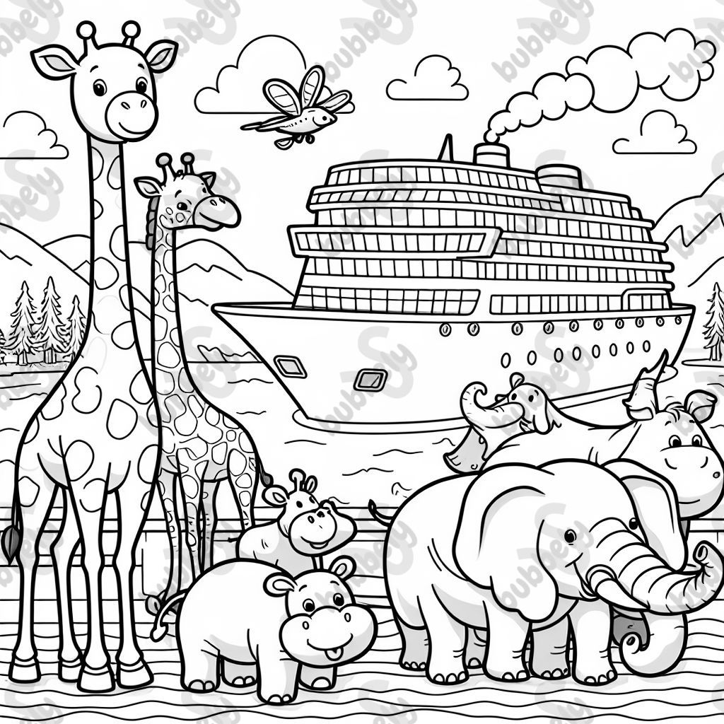 Girafes, hippopotames et éléphants sur un bateau de croisière Girafes, hippopotames et éléphants sur un bateau de croisière