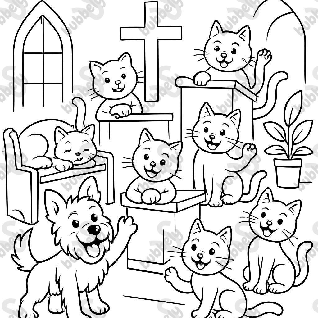 A terrier dog and 7 cats at humanist church A terrier dog and 7 cats at humanist church