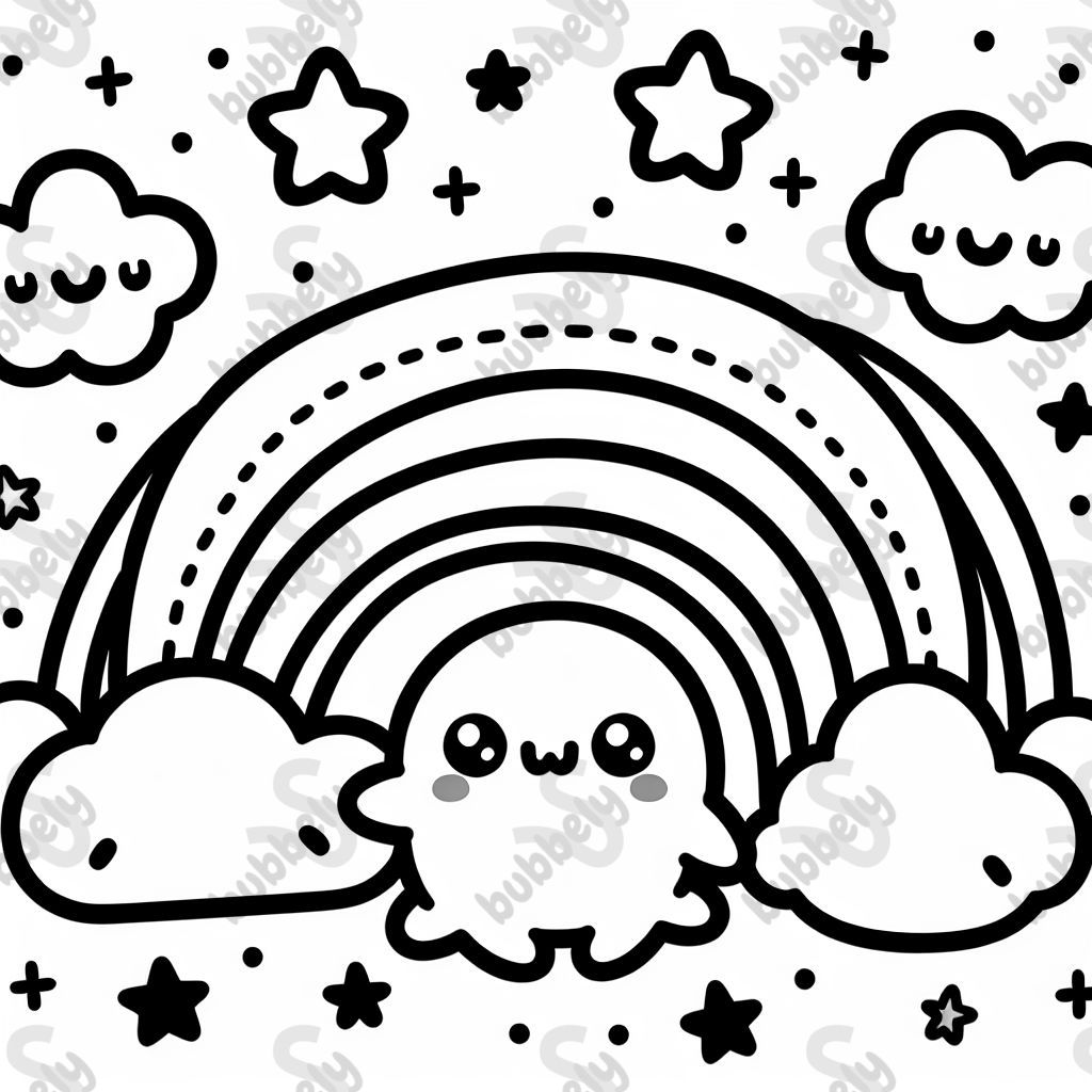 Kawaii Regenbogen und Wolken und Sterne Kawaii Regenbogen und Wolken und Sterne