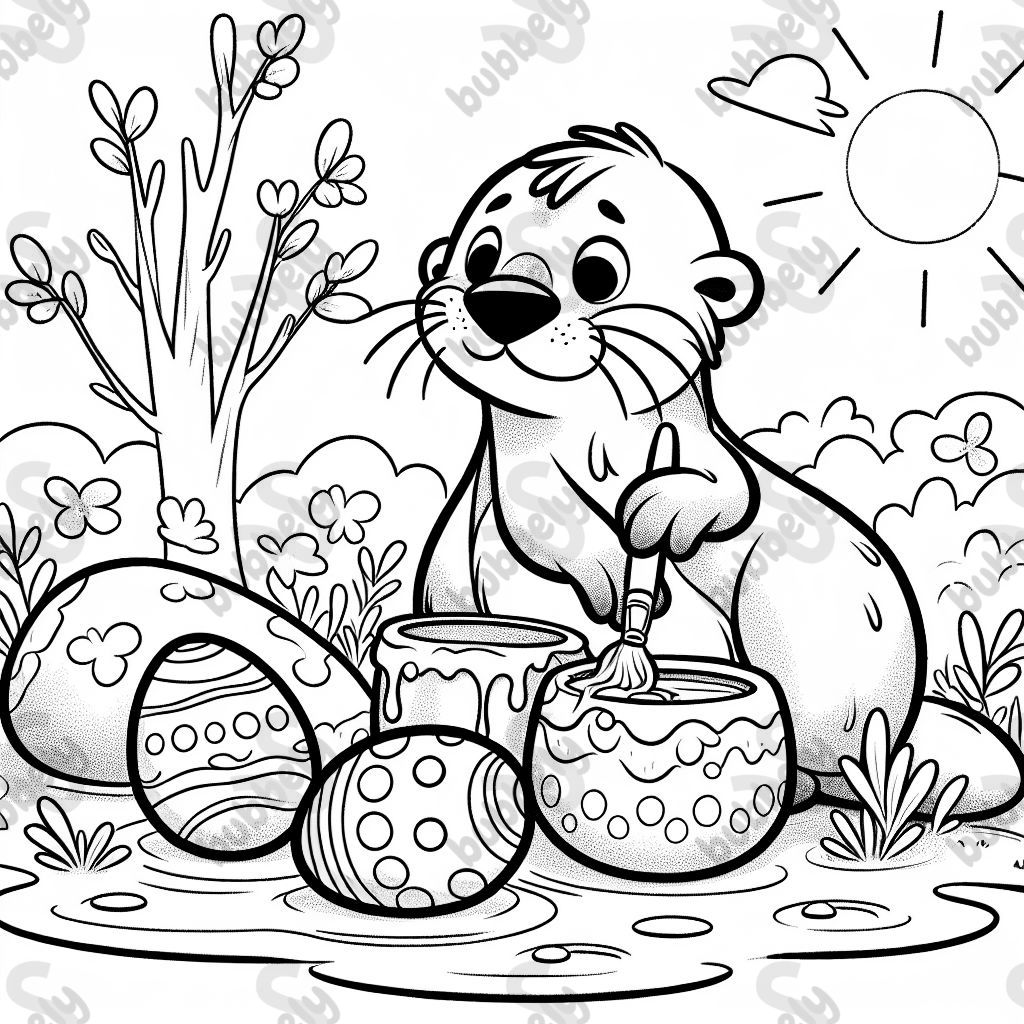 An Otter painting on Easter eggs An Otter painting on Easter eggs
