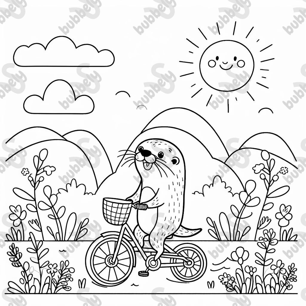Un adorable loutre faisant du vélo. Parfait pour les enfants à colorier. Un adorable loutre faisant du vélo. Parfait pour les enfants à colorier.