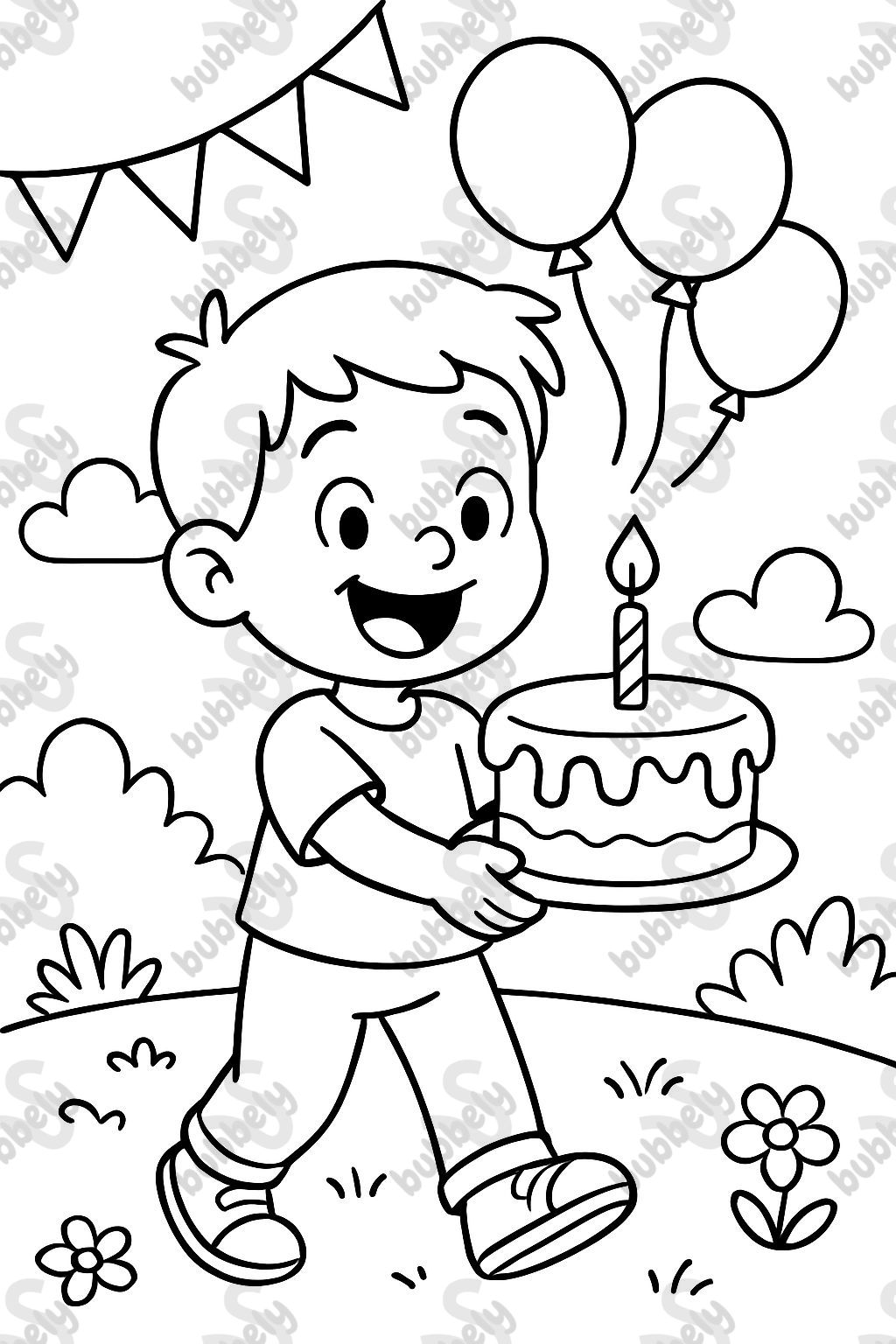 A happy boy holding his first birthday cake. A happy boy holding his first birthday cake.