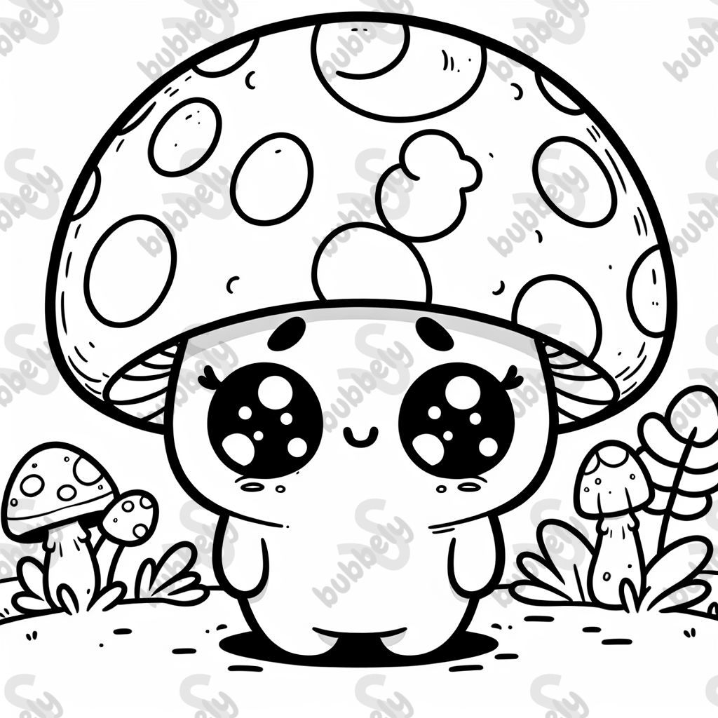 A cute mushroom with eyes, perfect for kids to color. A cute mushroom with eyes, perfect for kids to color.