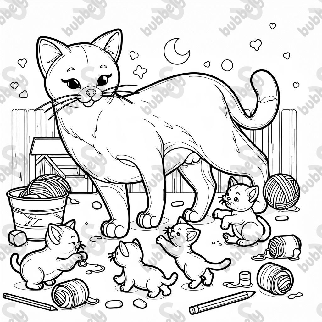 Una madre gata con sus hijos Una madre gata con sus hijos