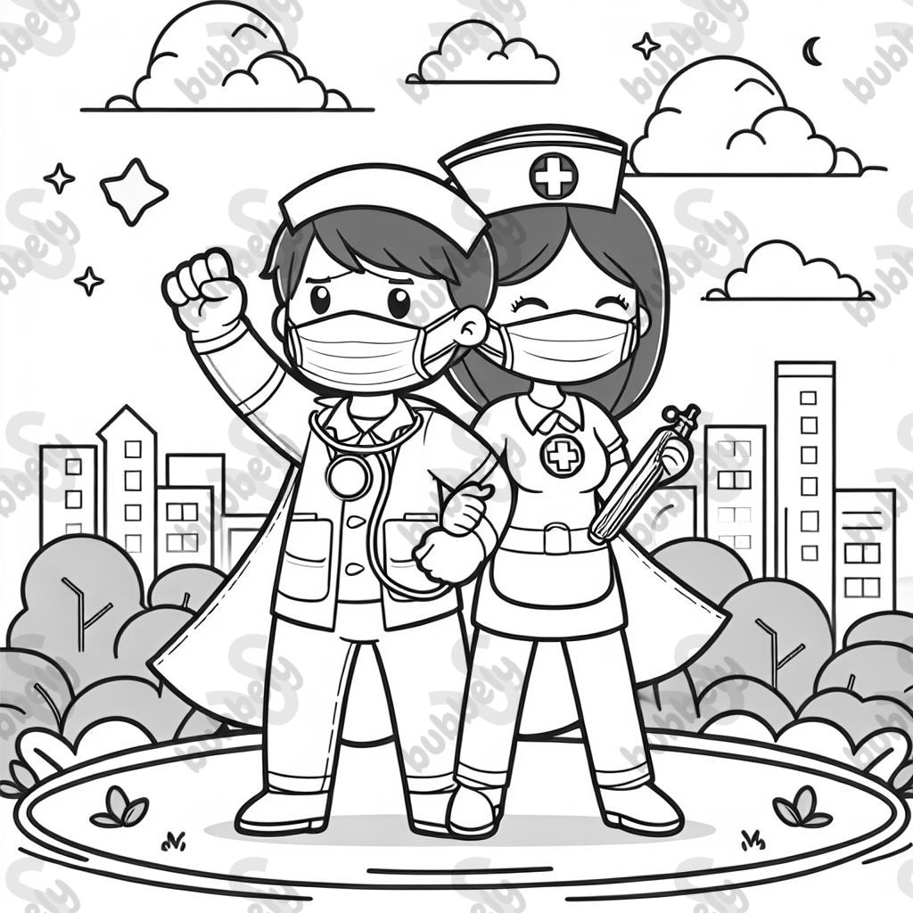 Un super-héros en tant qu'infirmière, prêt à aider les autres et à prendre soin de leur santé. Parfait pour les enfants pour libérer leur créativité en coloriant. Un super-héros en tant qu'infirmière, prêt à aider les autres et à prendre soin de leur santé. Parfait pour les enfants pour libérer leur créativité en coloriant.