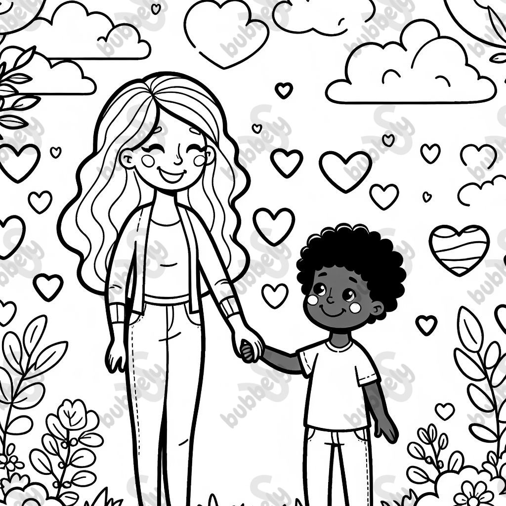 Mutter und Sohn mit Herzen