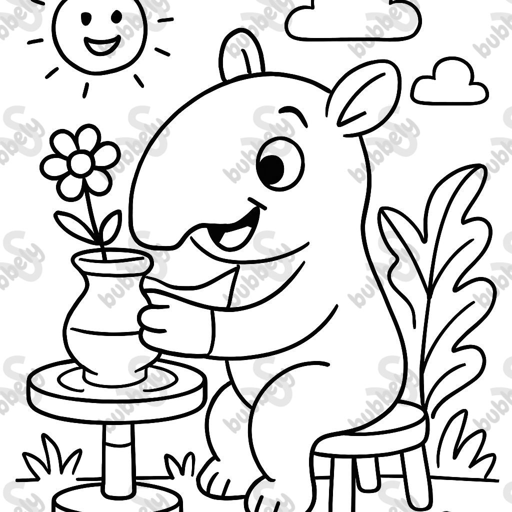 A tapir potting a flower vase A tapir potting a flower vase