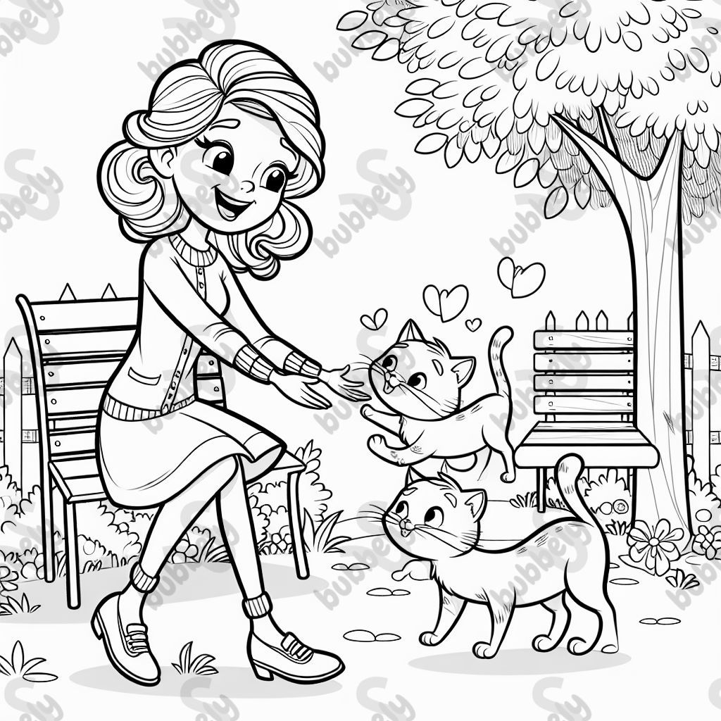 Eine Mutter mit zwei Katzen. Eine Mutter mit zwei Katzen.