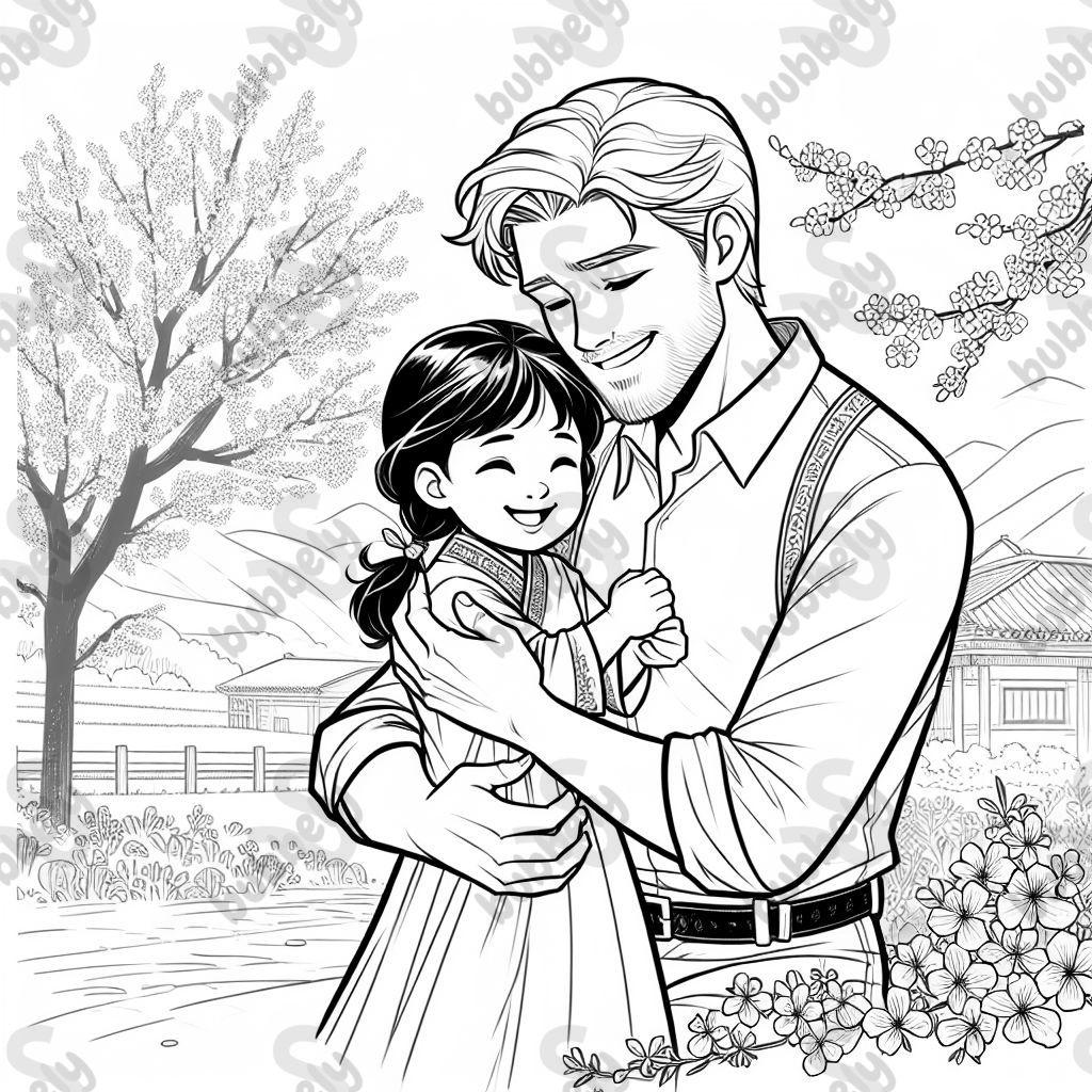 Ein Vater umarmt ein Kind.