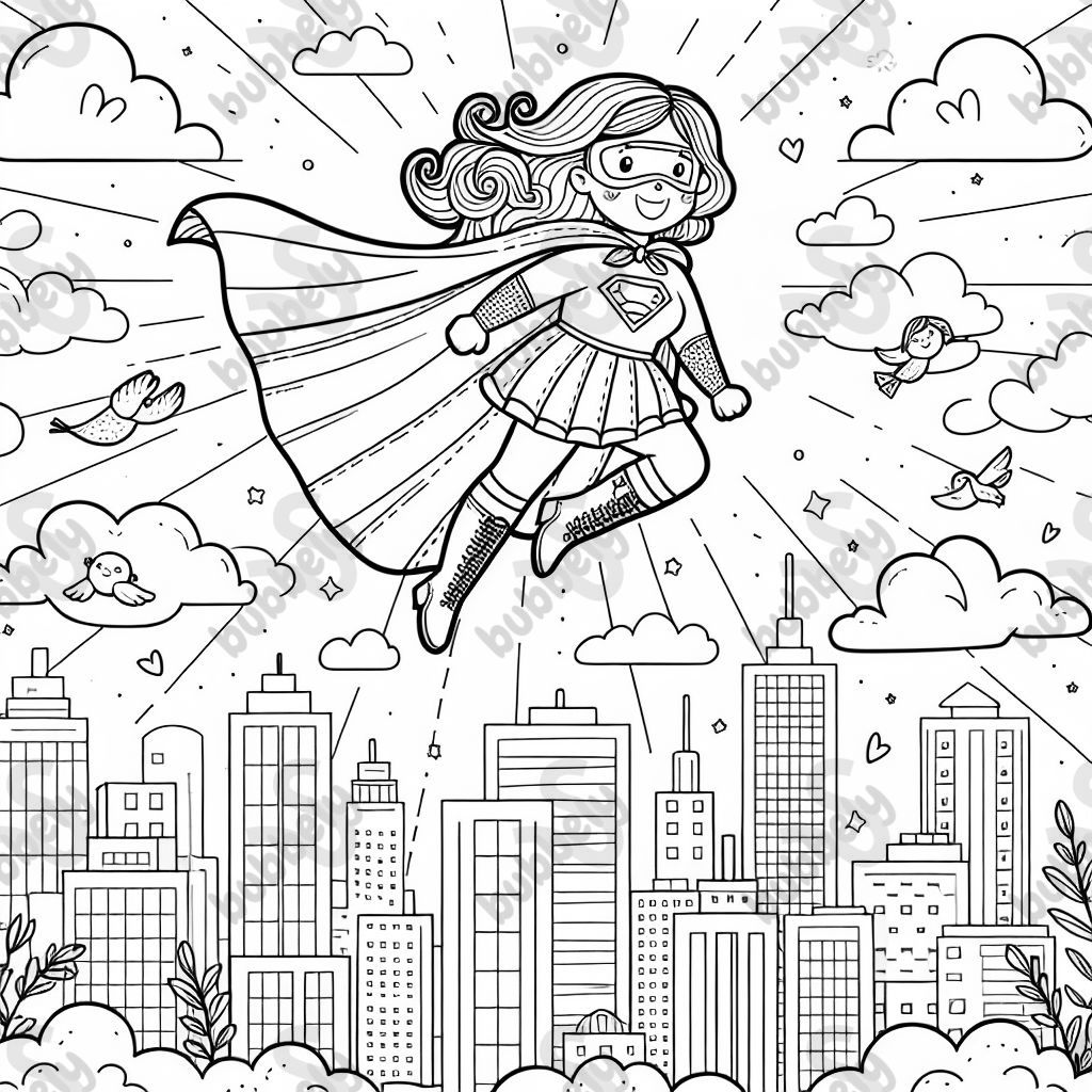 A colorful coloring page of mom as a superhero, encouraging children to express their imagination and creativity. A colorful coloring page of mom as a superhero, encouraging children to express their imagination and creativity.