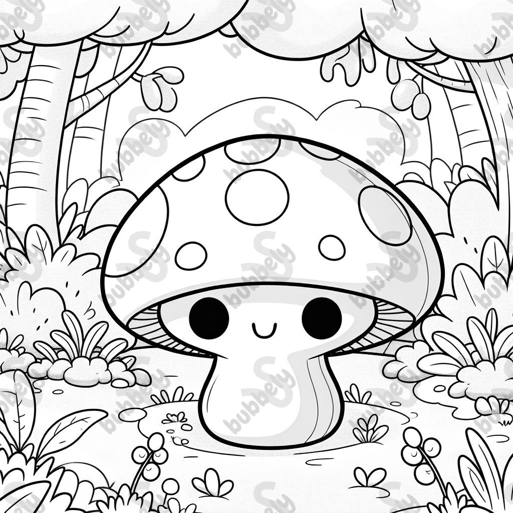 A cute mushroom drawing with eyes that encourages children to color. A cute mushroom drawing with eyes that encourages children to color.