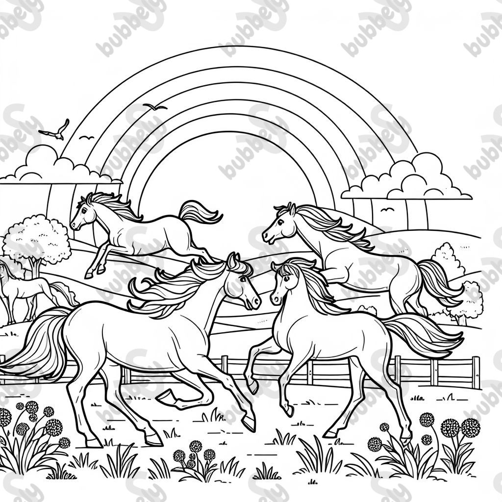 Caballos afuera durante un atardecer.