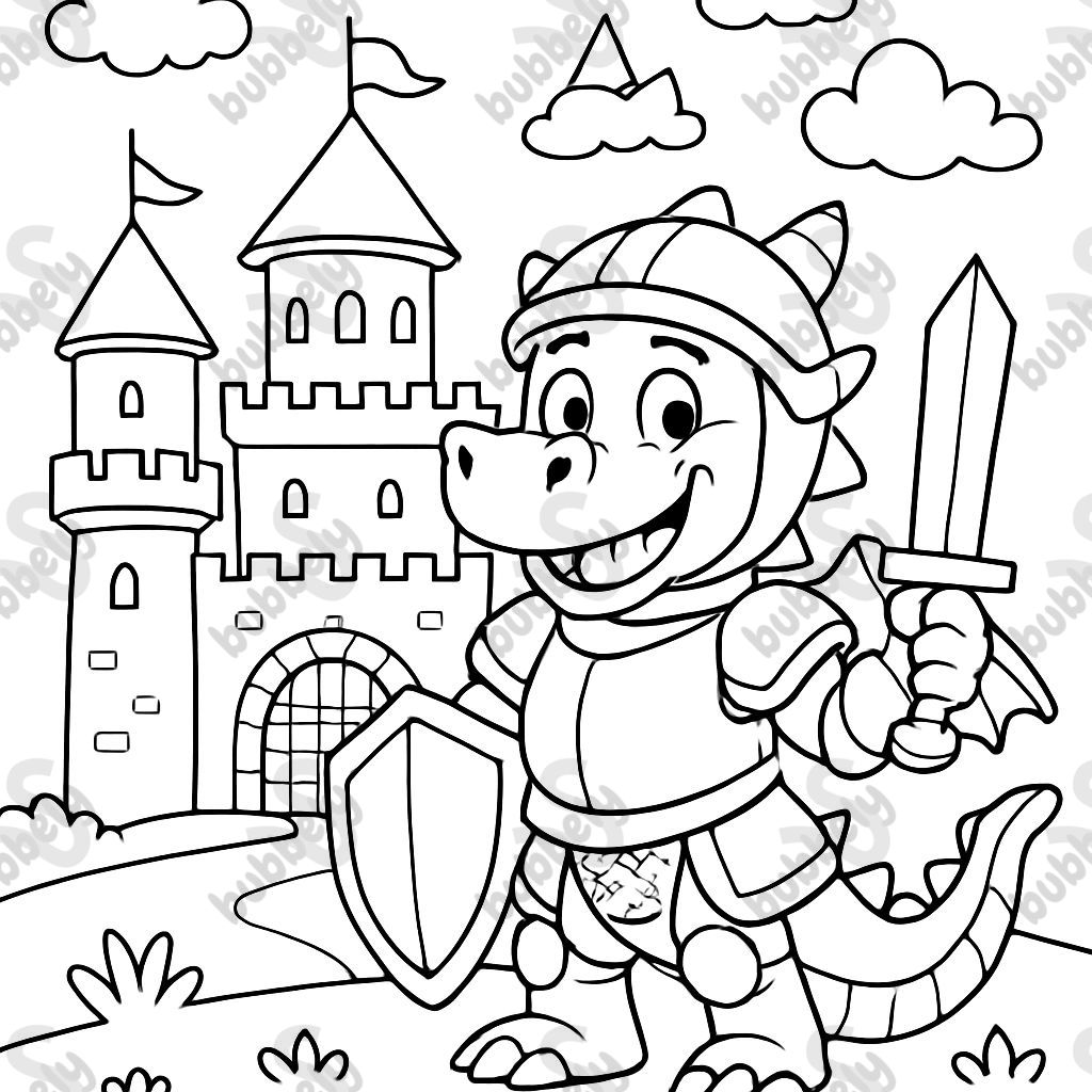 un dragón con armadura frente a un gran castillo de caballero un dragón con armadura frente a un gran castillo de caballero