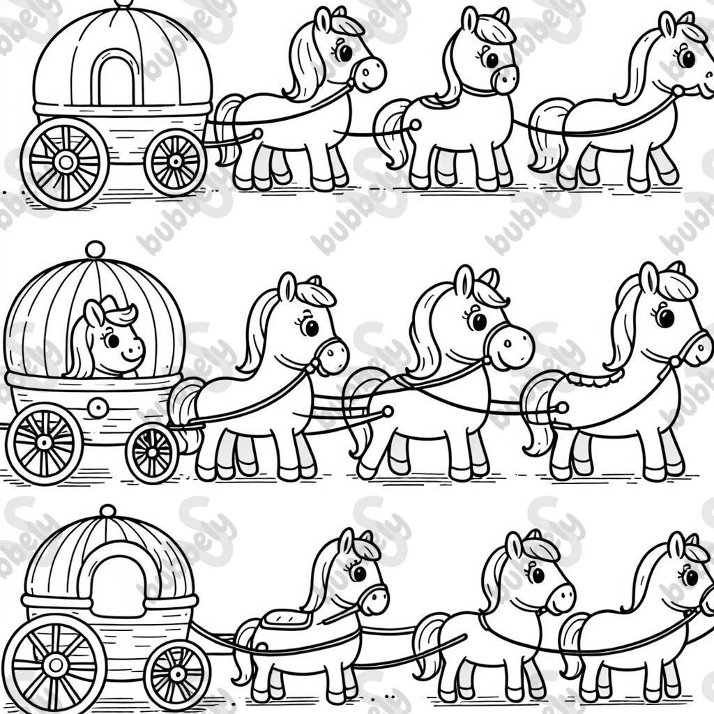 sechs Wagen mit Pferden