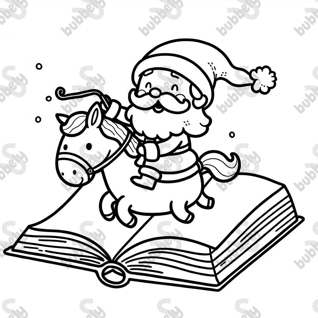 Der Weihnachtsmann, der auf einem Buch reitet Der Weihnachtsmann, der auf einem Buch reitet