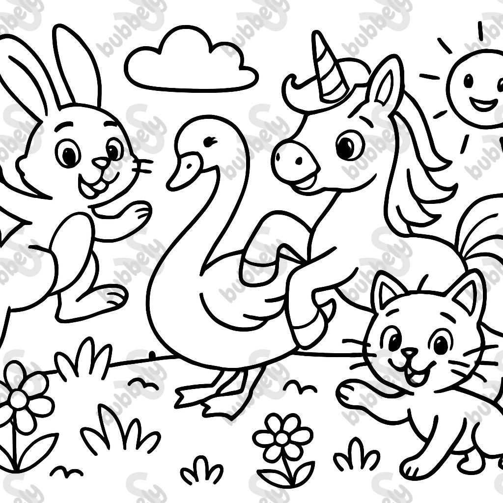 1 hare, 1 swan, 1 unicorn, 1 cat 1 hare, 1 swan, 1 unicorn, 1 cat