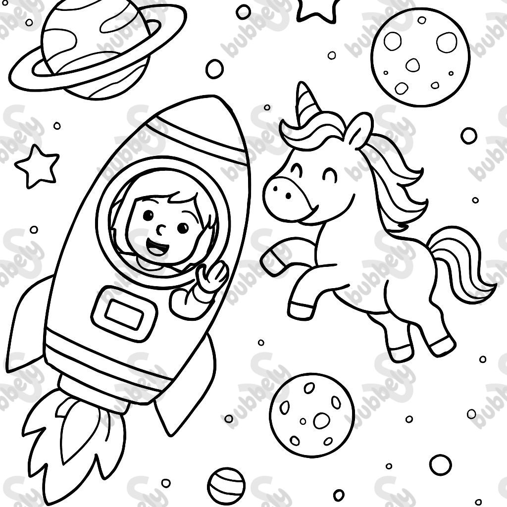une astronaute dans une fusée et une licorne dans l'espace une astronaute dans une fusée et une licorne dans l'espace