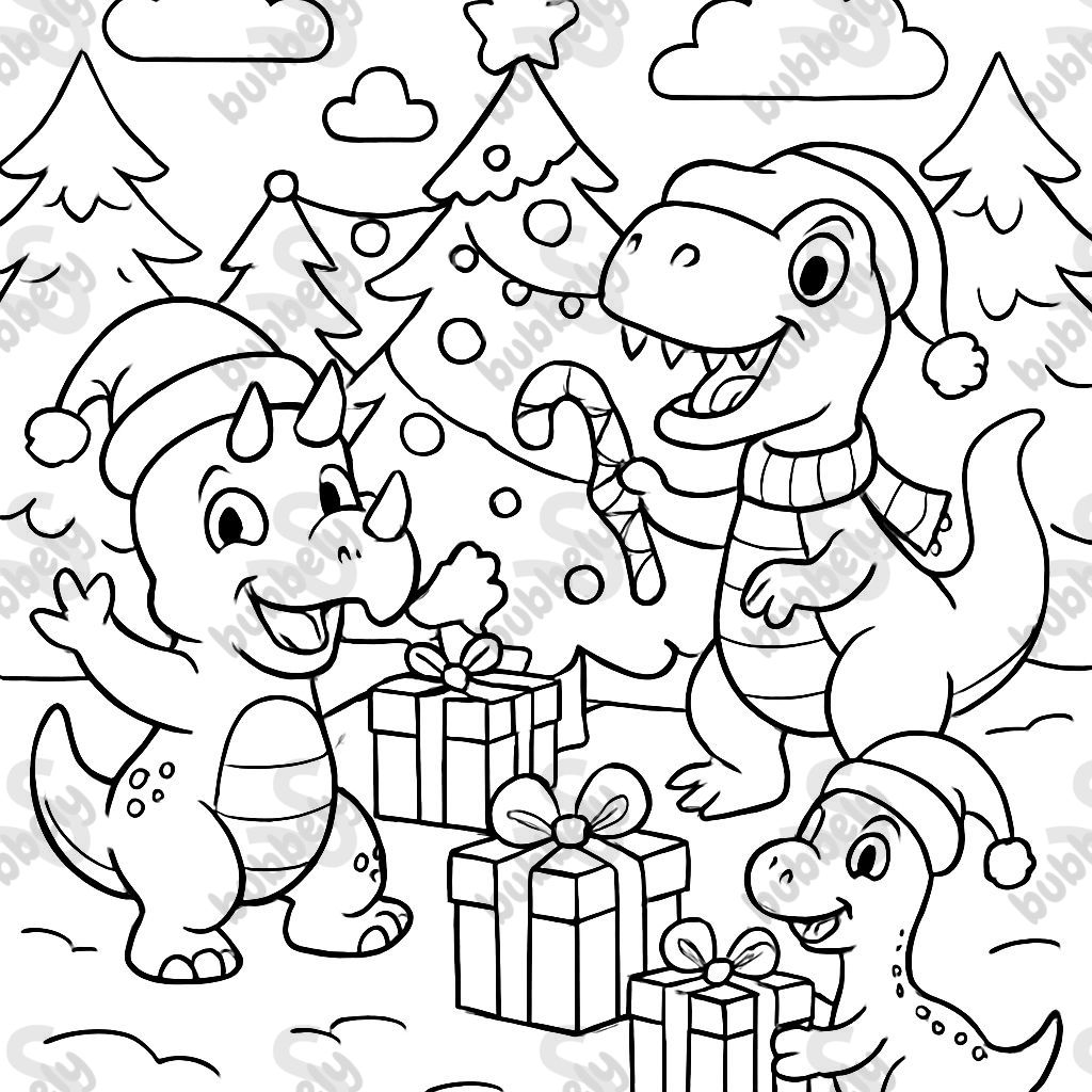 Dinosaurs celebrating Christmas Dinosaurs celebrating Christmas