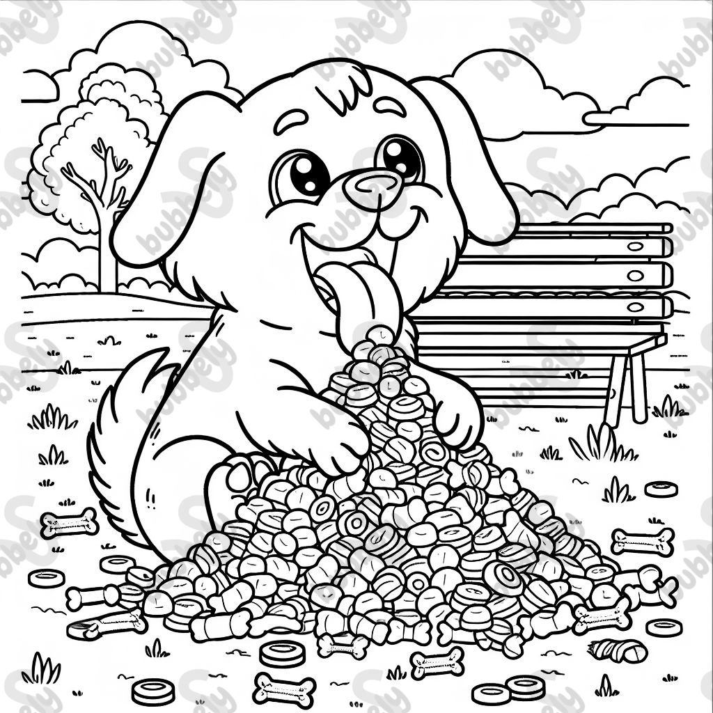 Un chien mangeant une pile de friandises pour chiens. Un chien mangeant une pile de friandises pour chiens.