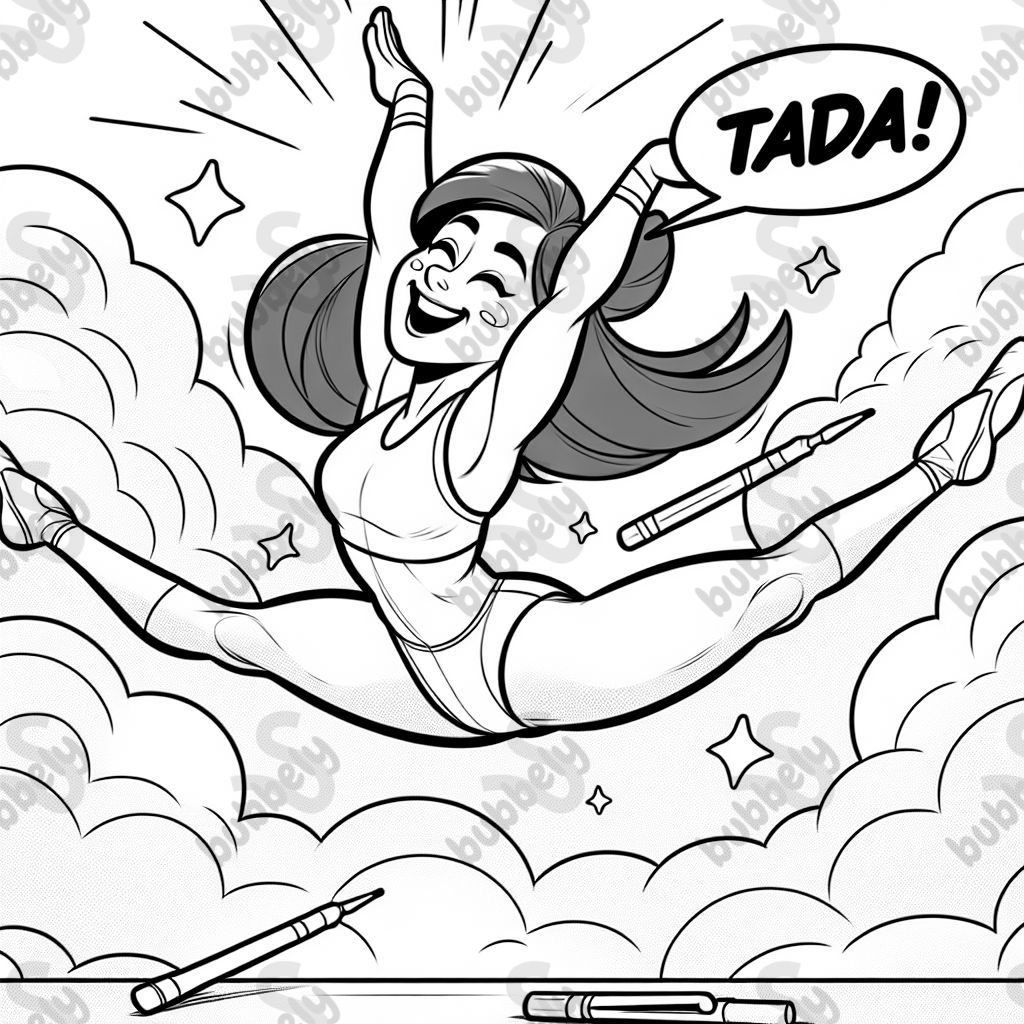 Gymnaste faisant un grand écart et disant TADA Gymnaste faisant un grand écart et disant TADA