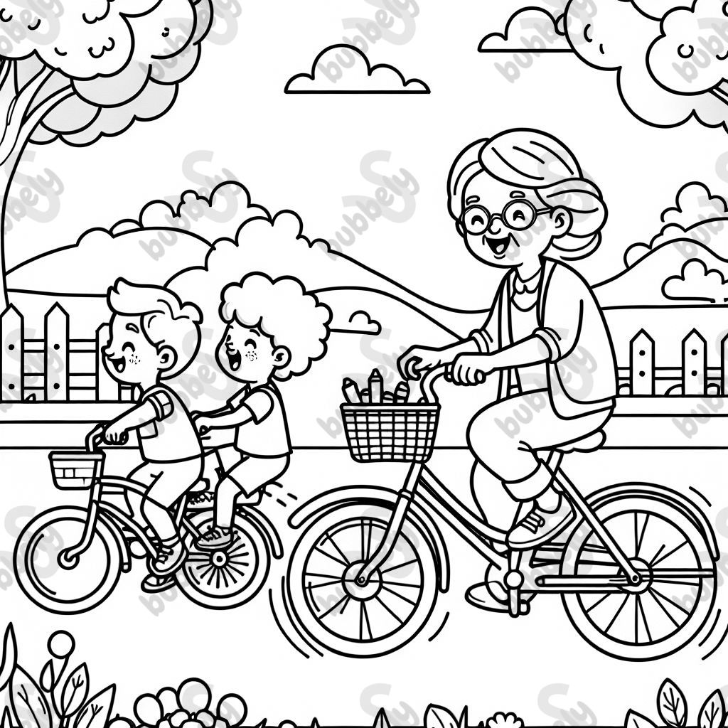 una abuela en bicicleta con un niño pequeño y una niña grande una abuela en bicicleta con un niño pequeño y una niña grande