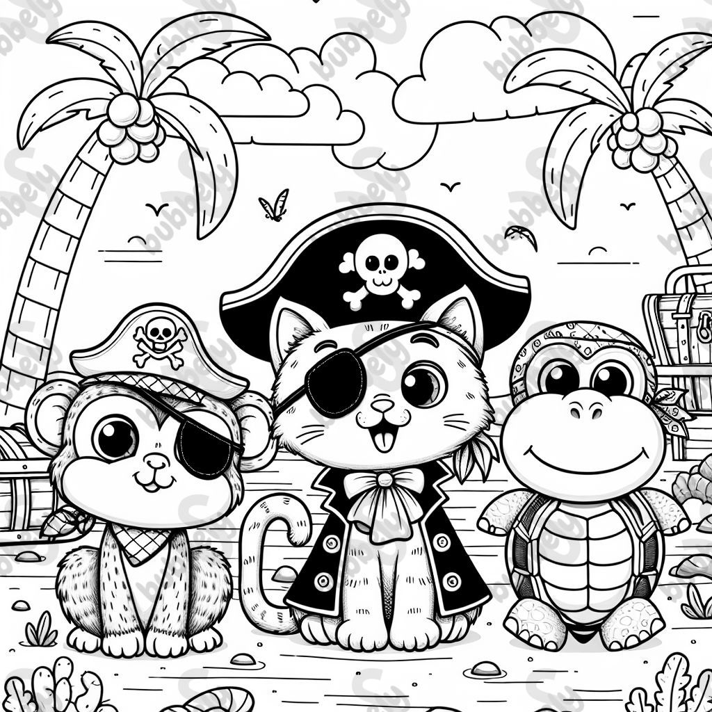 kitten pirate, singe espiègle et tortue amicale tous des thèmes de pirate kitten pirate, singe espiègle et tortue amicale tous des thèmes de pirate