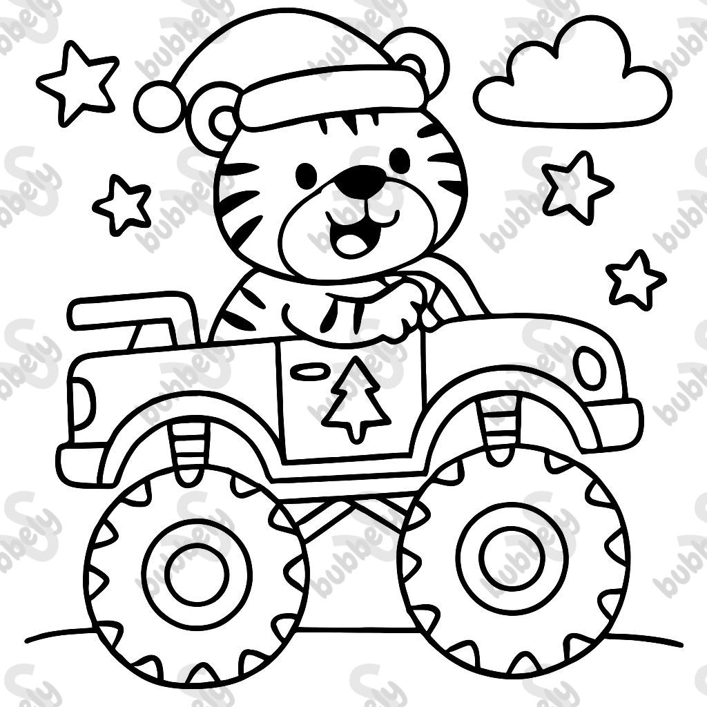 un tigre de Noël dans un monster truck un tigre de Noël dans un monster truck