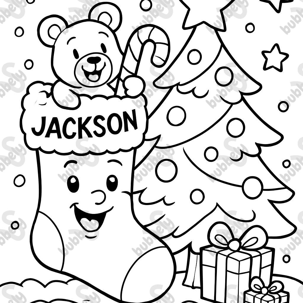 Christmas stocking with the name Jackson on it, christmas tree Christmas stocking with the name Jackson on it, christmas tree