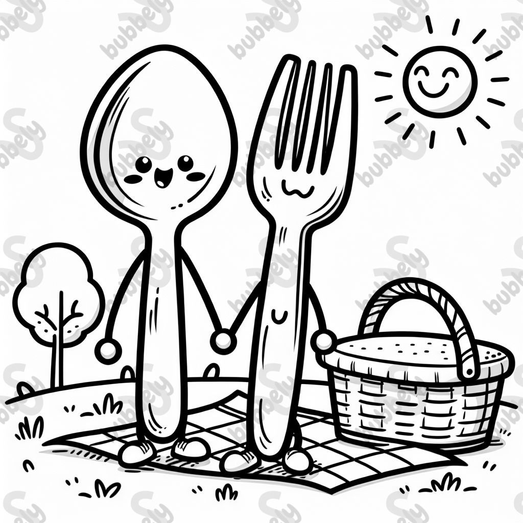 Une cuillère et une fourchette font un pique-nique. Une cuillère et une fourchette font un pique-nique.