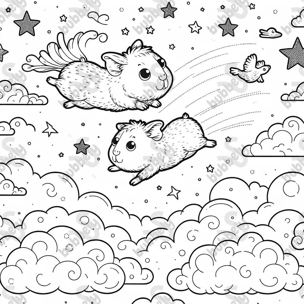 2 guinea pigs flying in the clouds. 2 guinea pigs flying in the clouds.