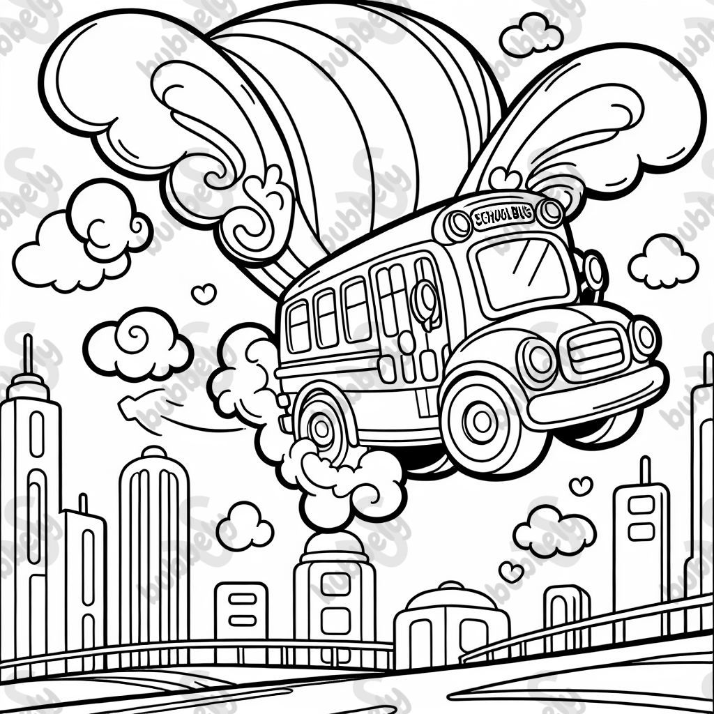 Un bus scolaire avec des ailes volant dans le ciel Un bus scolaire avec des ailes volant dans le ciel