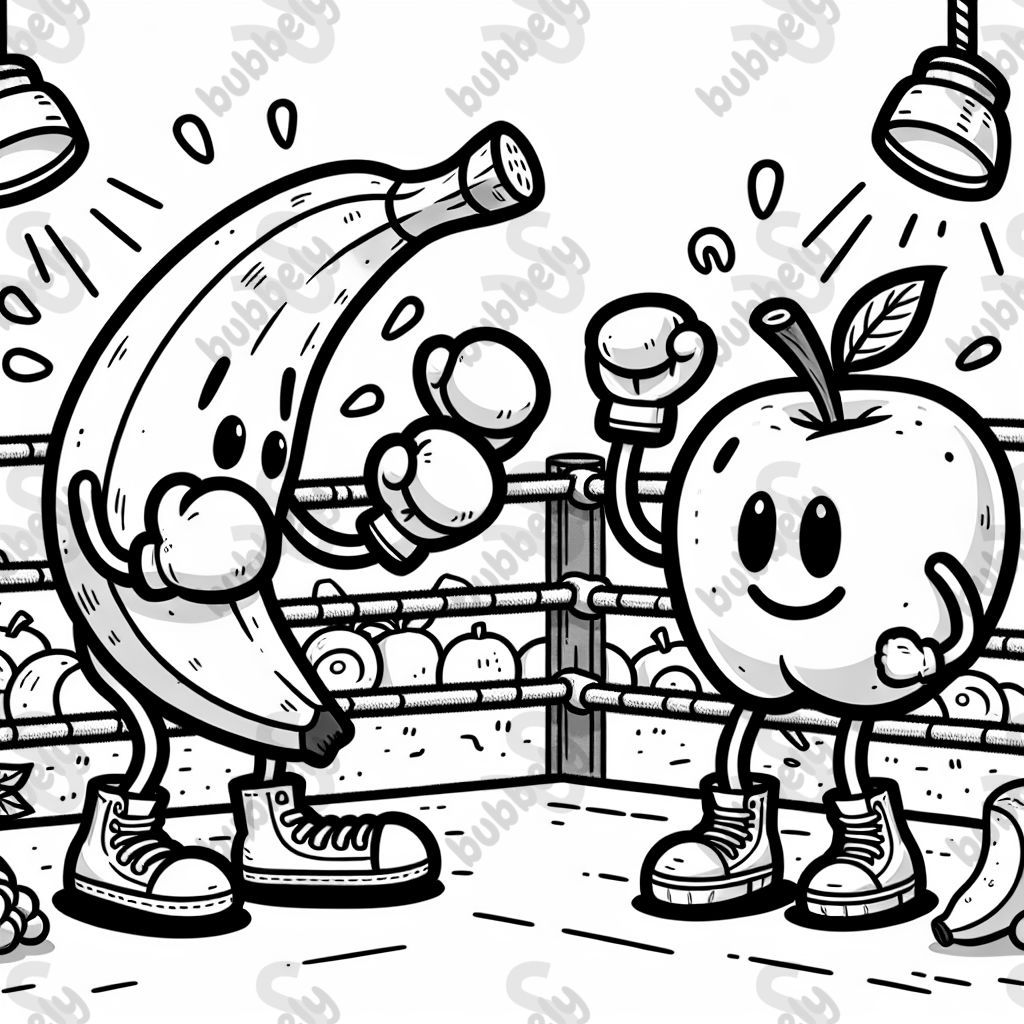 Eine Banane, die einen Apfel boxt