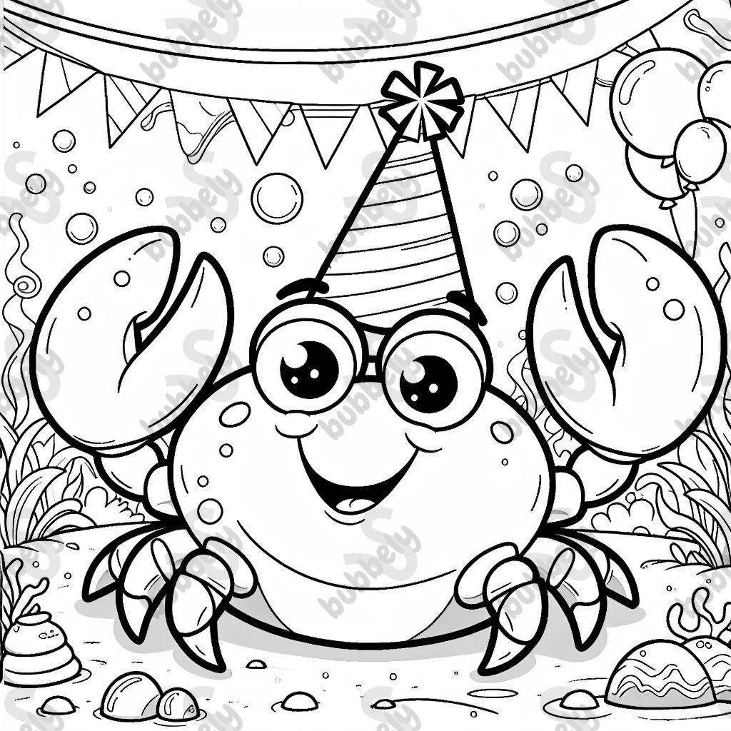 Retrato de un cangrejo con un sombrero de fiesta