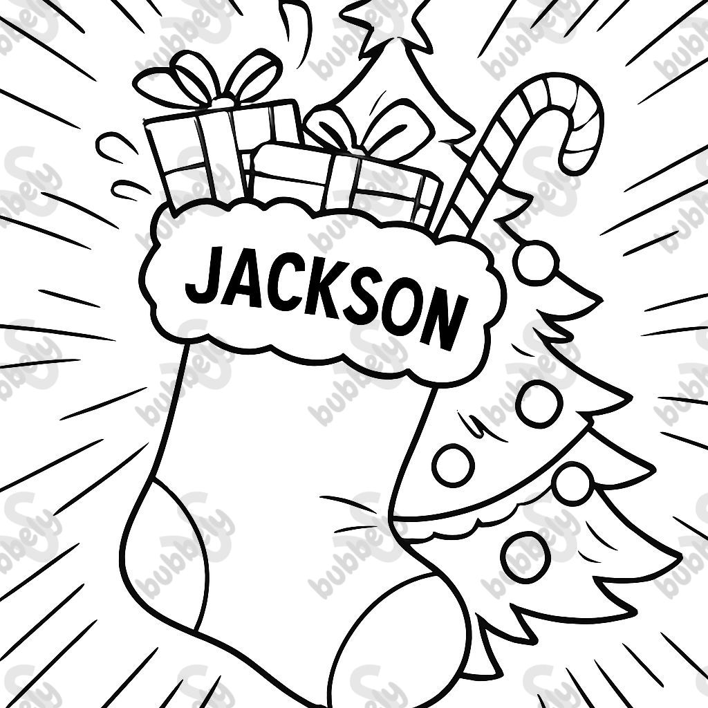 Calcetín navideño con el nombre Jackson escrito, árbol de Navidad Calcetín navideño con el nombre Jackson escrito, árbol de Navidad