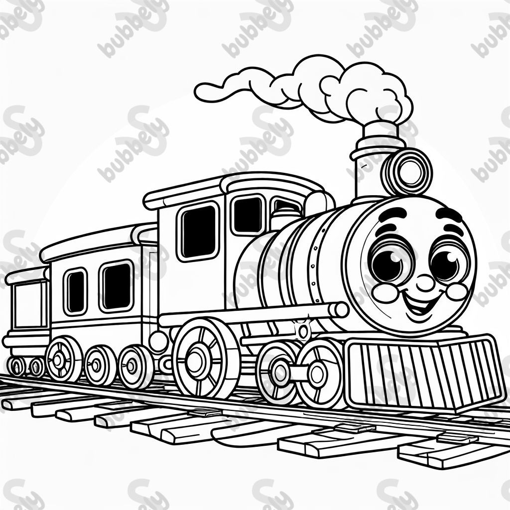 Une locomotive avec des yeux et une bouche souriante Une locomotive avec des yeux et une bouche souriante