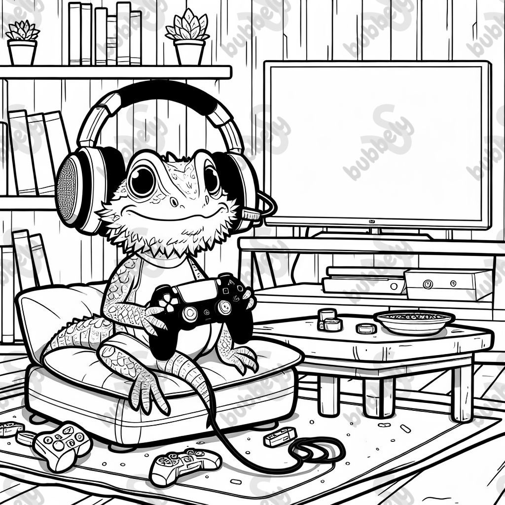 Un dragón barbudo jugando en una PS5 ofrece diversión y entretenimiento para los niños. Un dragón barbudo jugando en una PS5 ofrece diversión y entretenimiento para los niños.