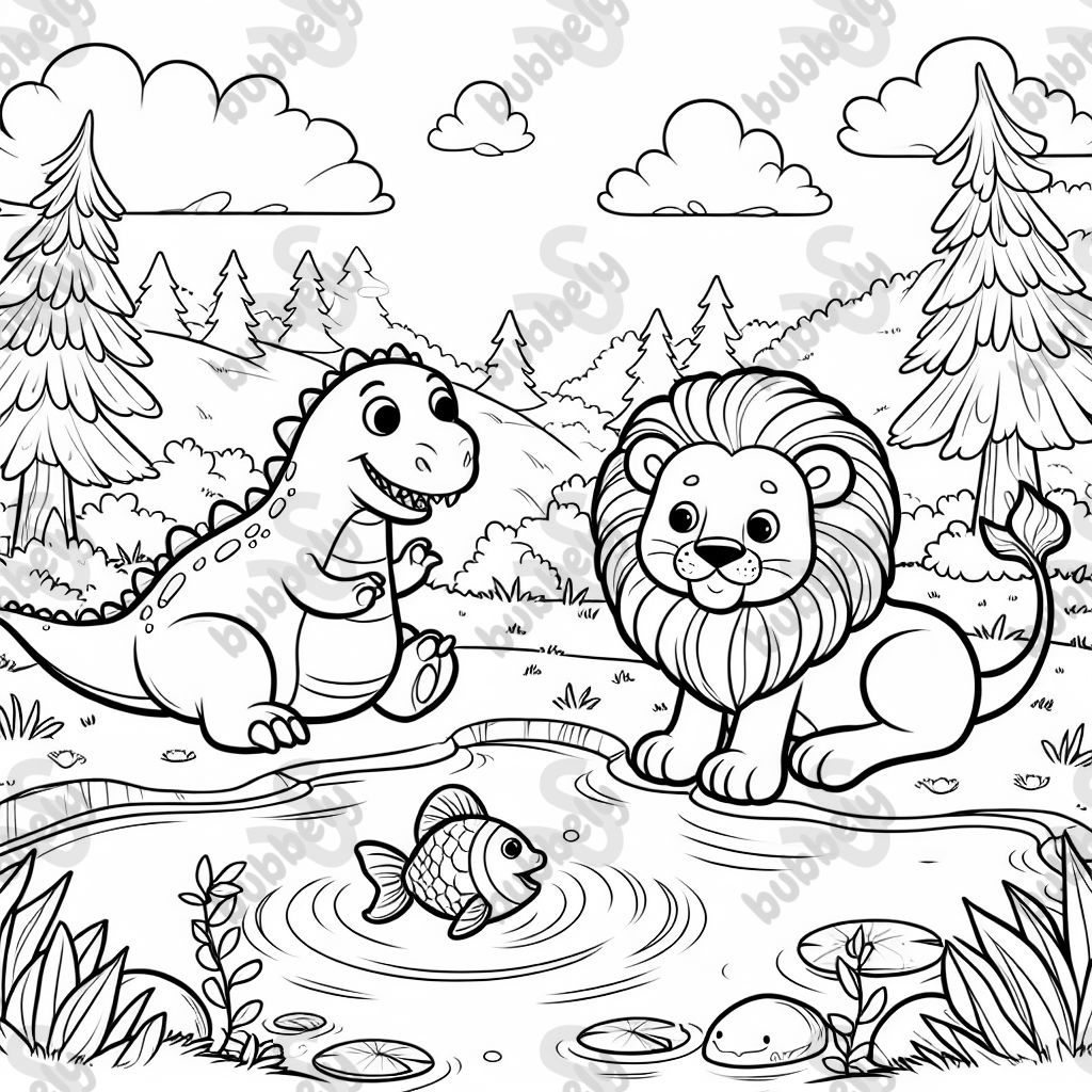 a dinosaur and the lion andthe jle fish