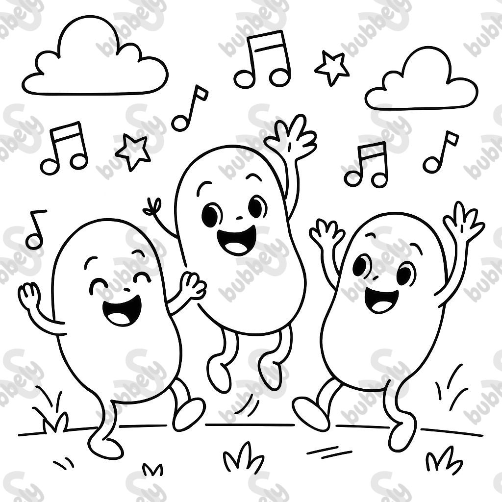 3 Babybohnen-Charaktere tanzen 3 Babybohnen-Charaktere tanzen