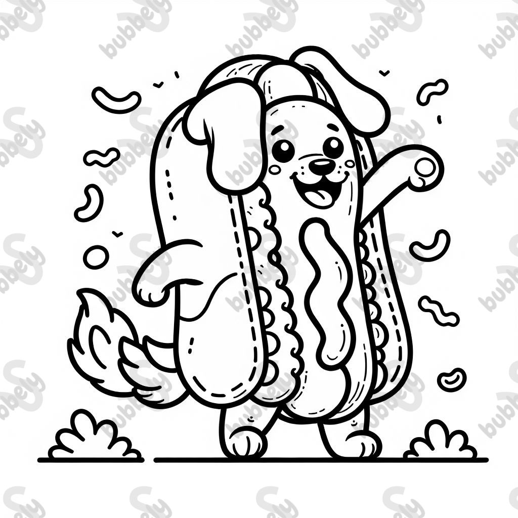 Un perro en un disfraz de perrito caliente. Un perro en un disfraz de perrito caliente.