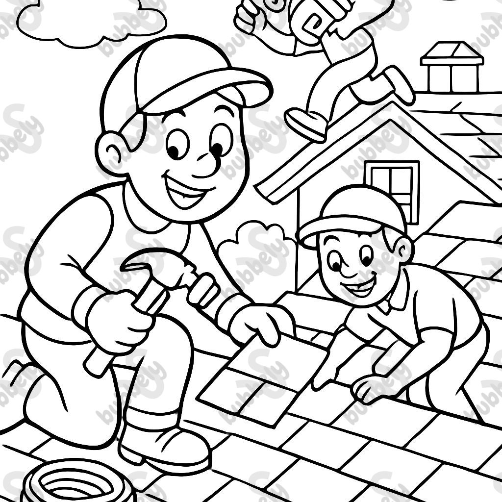 Une équipe installant des bardeaux bitumés sur un toit. Une équipe installant des bardeaux bitumés sur un toit.