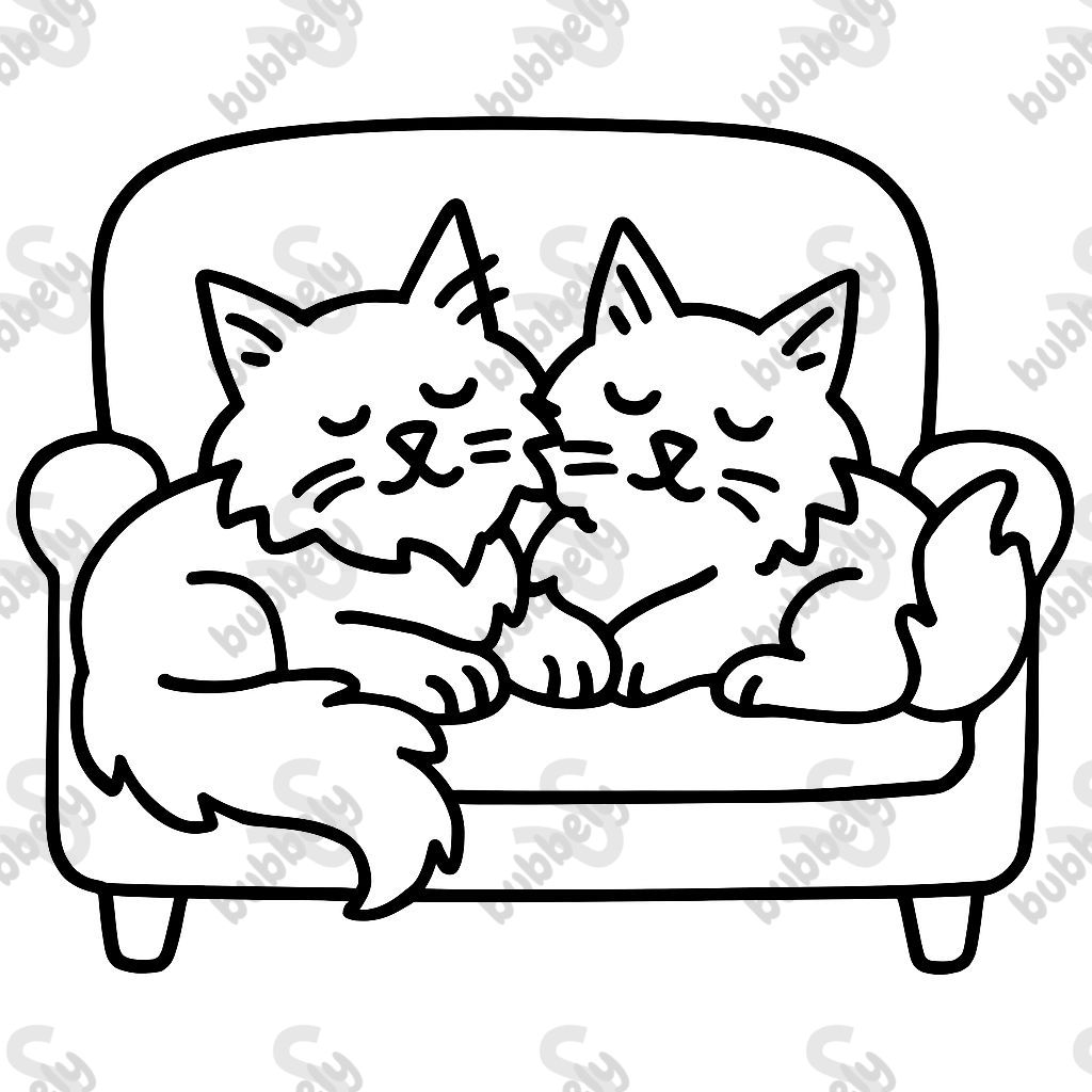 Two Maine Coon cats sleeping on a sofa Two Maine Coon cats sleeping on a sofa