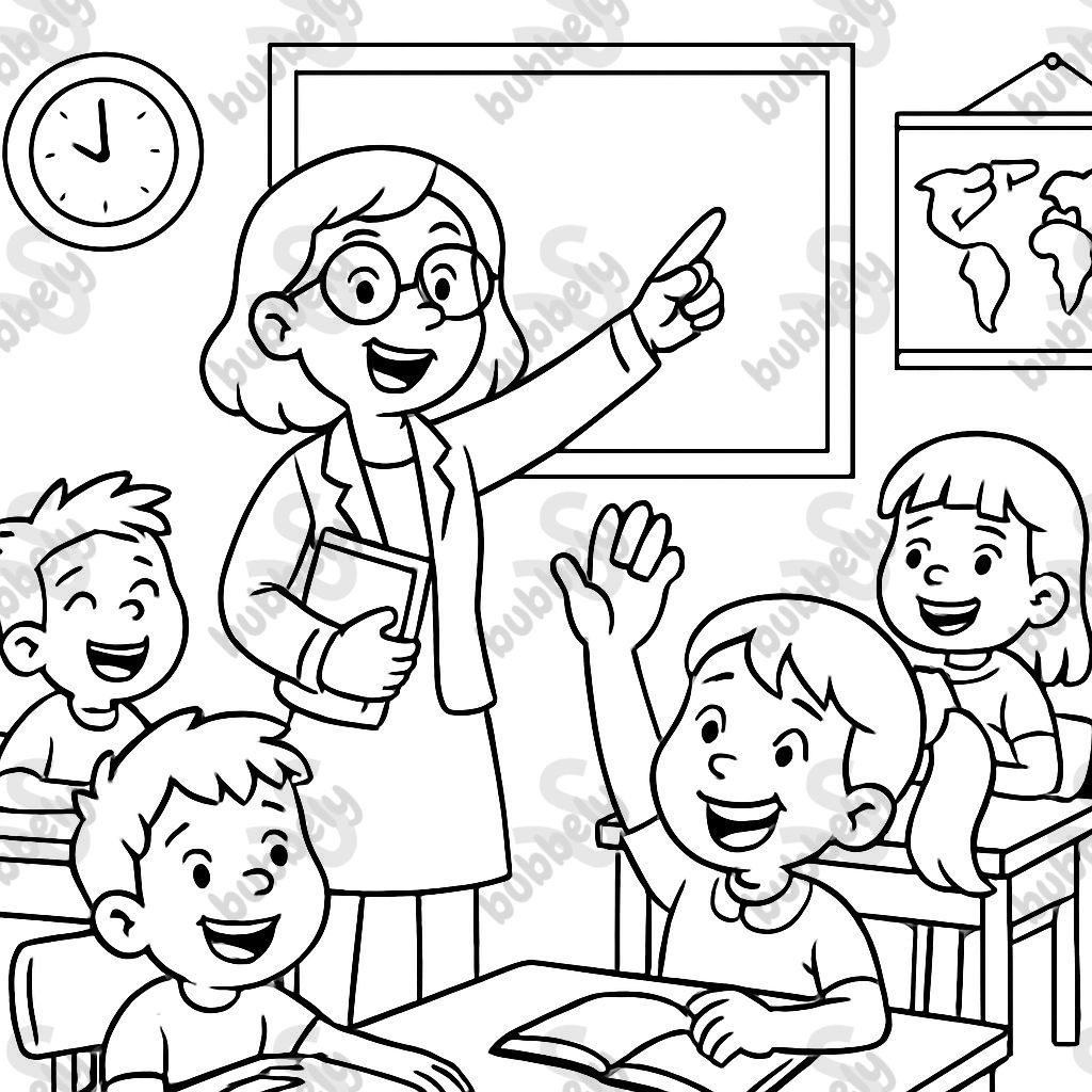 Klassenzimmer mit Kindern und Lehrer Klassenzimmer mit Kindern und Lehrer