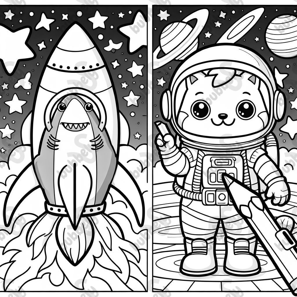 A rocket with a shark dressed like an astronaut
