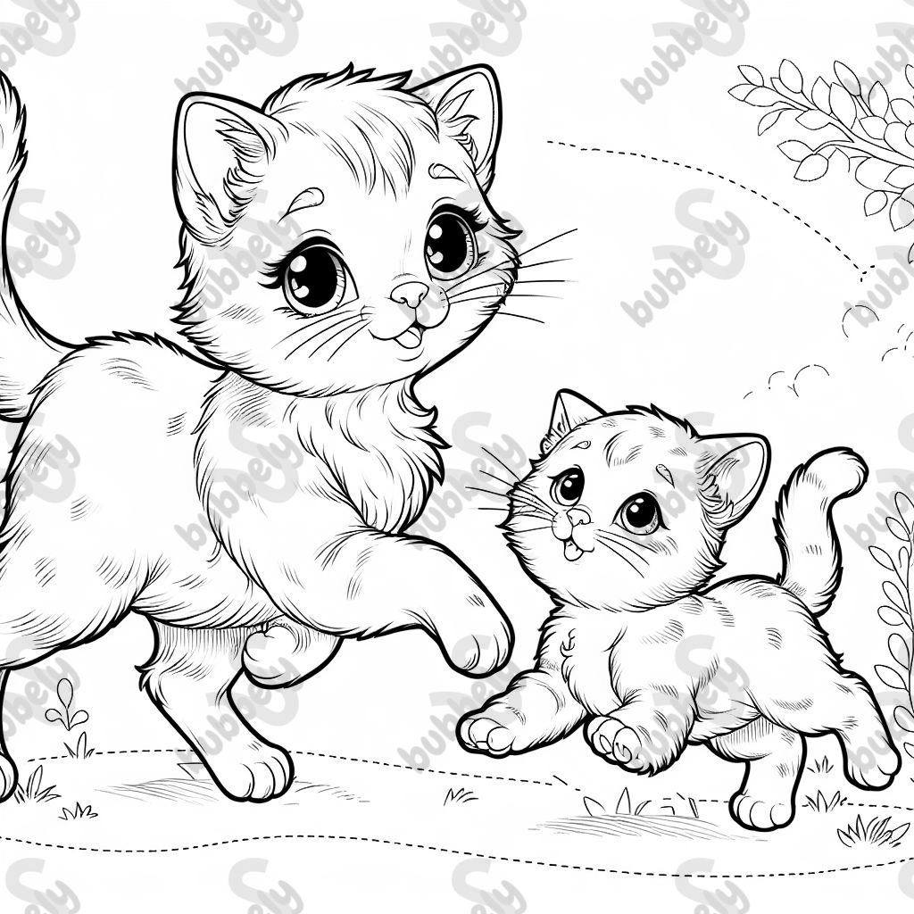 Eine Mama-Katze und ihr Kätzchen laufen einander entgegen.