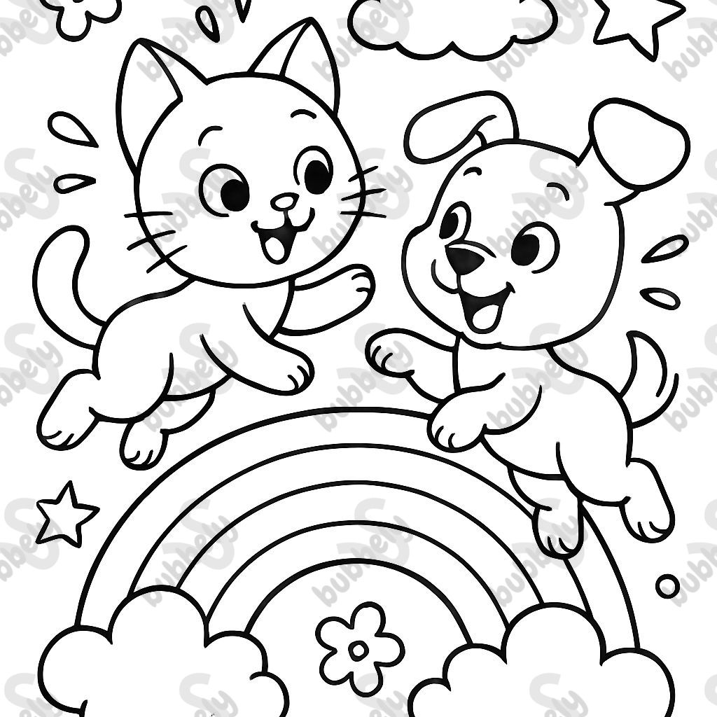a kitten and a puppy playing on a rainbow a kitten and a puppy playing on a rainbow